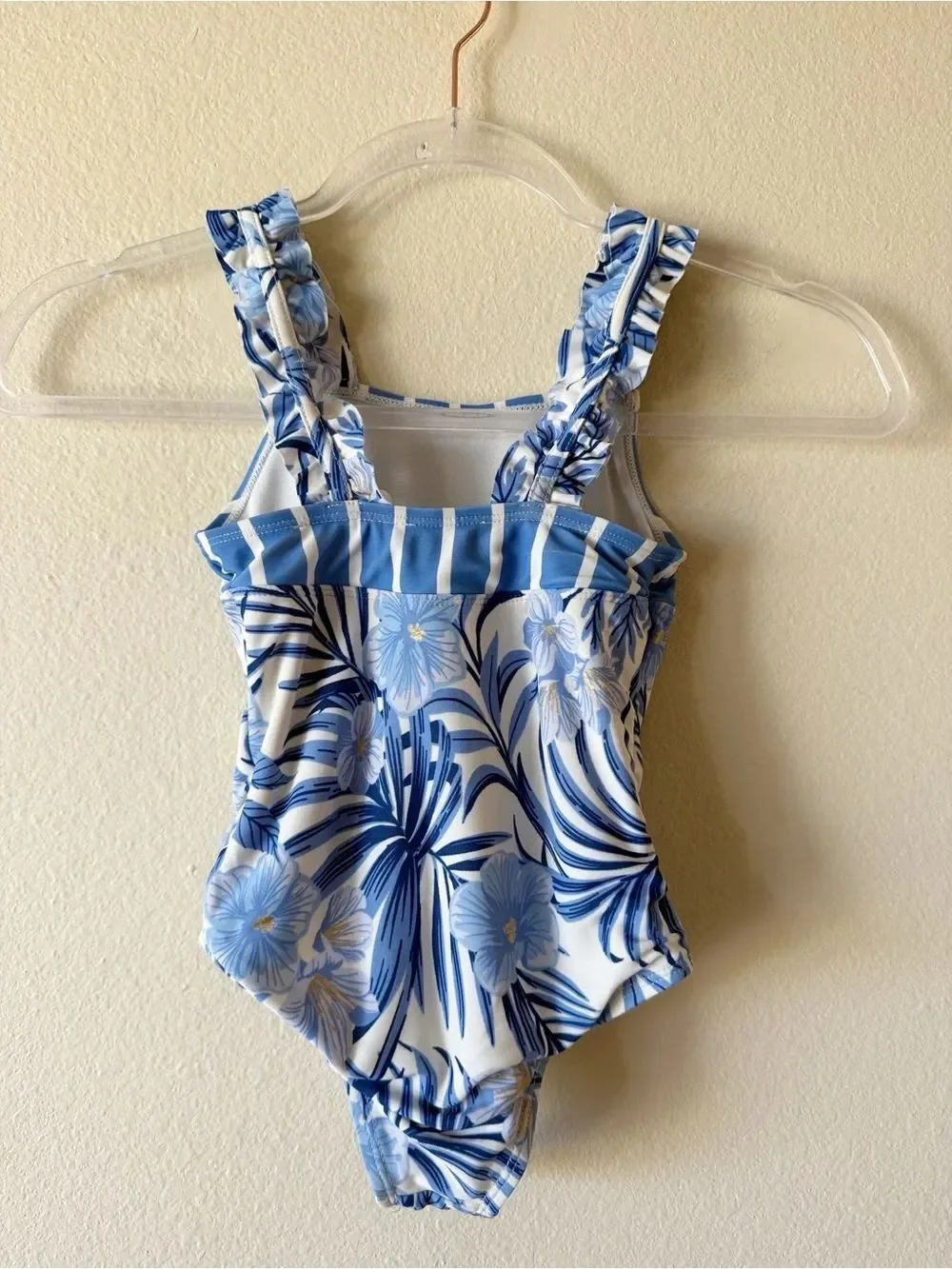 Tommy Bahama Girls Blue Tropical Floral Ruffle One Piece Swimsuit